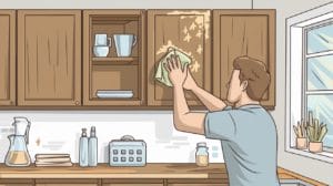 how to clean sticky wood kitchen cabinets