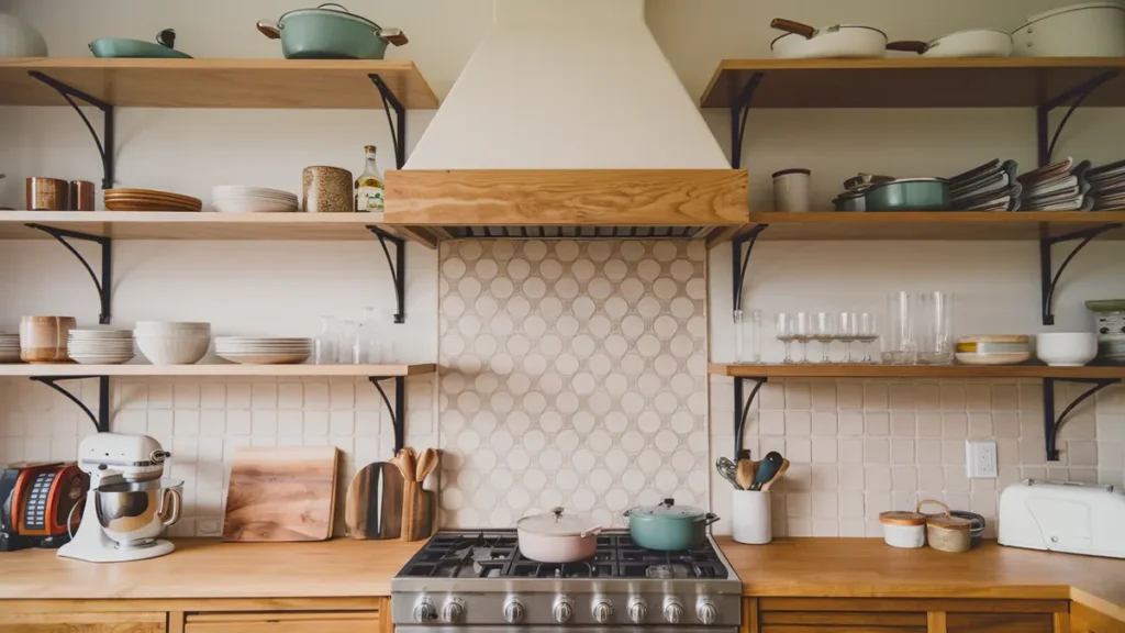 kitchen open shelving stove stylish