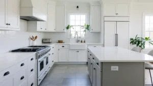 minimalist white kitchen stylish island